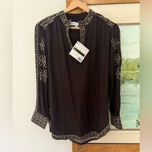 NWT Gretchen Scott Designs Black Tunic with tan embroidery.  Size S